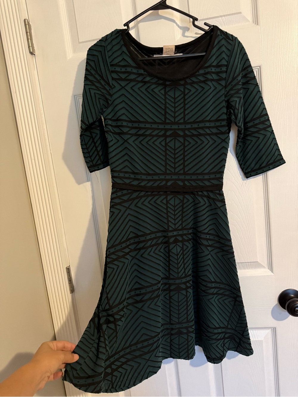 Studio M Geo-Print Teal and Black Fit-&-Flare Midi Dress
